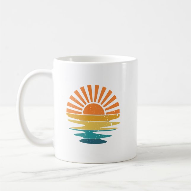 Taza De Café Retro Sunset Rays Wavy, Retro Summer Sunset (Izquierda)