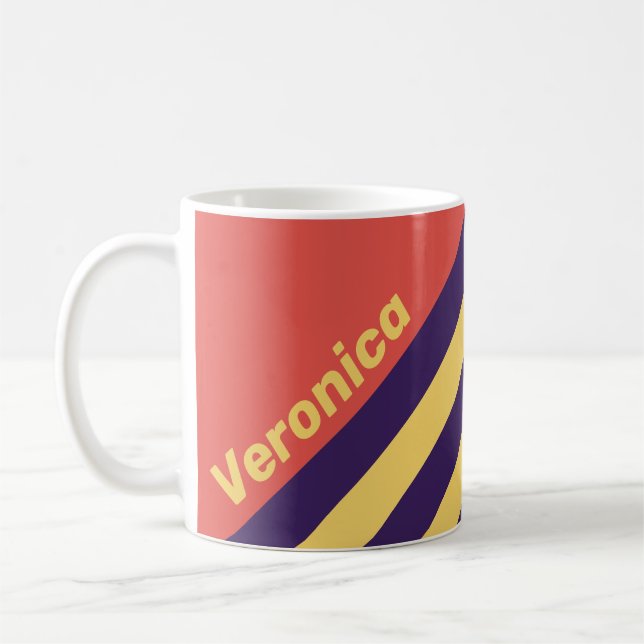 Taza De Café Retro Surf Sunset Stripes with Name (Izquierda)