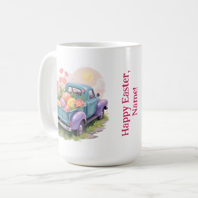 Taza De Café Retro Teal & Purple Truck with Easter Eggs (Anverso izquierdo)