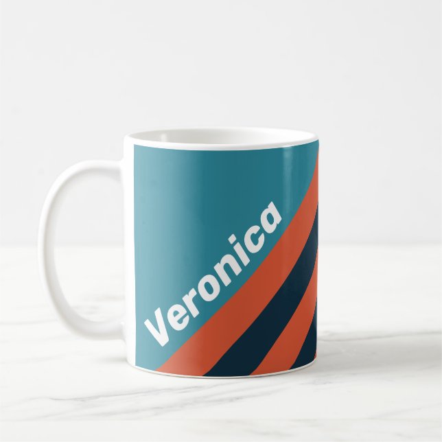 Taza De Café Retro Teal Splash Stripes with Name (Izquierda)