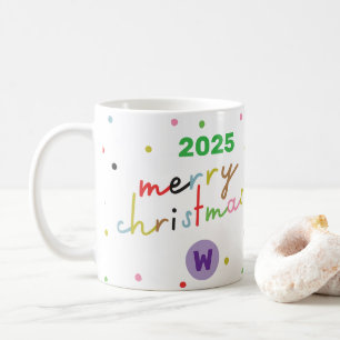 Taza De Café retro TEXTO PERSONALIZADO lunares FELIZ NAVIDAD