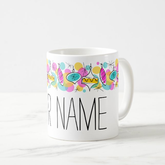 Taza De Café Retro Tree Baubles Line Name mug (Anverso derecho)