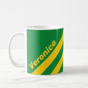 Taza De Café Retro Tropical Palma Tres Franjas con Nombre