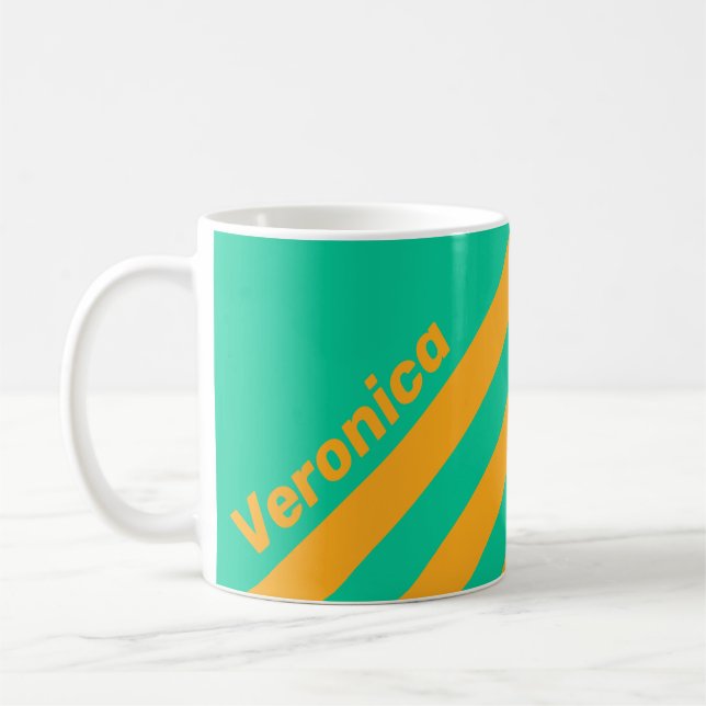 Taza De Café Retro Tropical Punch Stripes with Name (Izquierda)