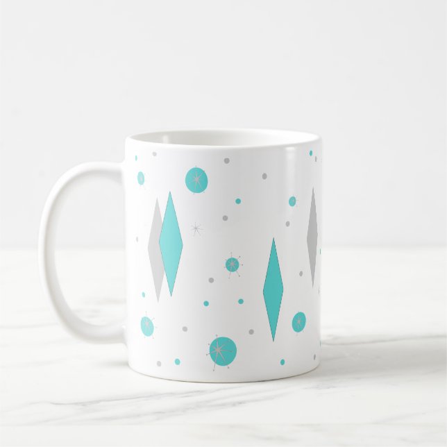 Taza De Café Retro Turquesa Diamante y Starburst Mug (Izquierda)