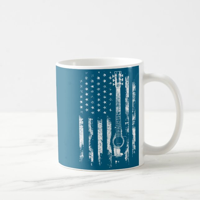 Taza De Café Retro Us Flag Acoustic Guitar Distressed Patriotic (Derecha)