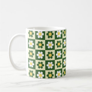 Taza De Café Retro Verde Salvia y Crema Damasco Cuadro