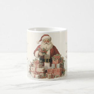 Taza De Café Retro Vintage Santa Holly Feliz Navidad