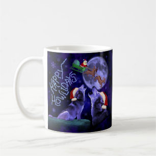 Taza De Café Retruécano divertido Howlidays feliz del lobo del