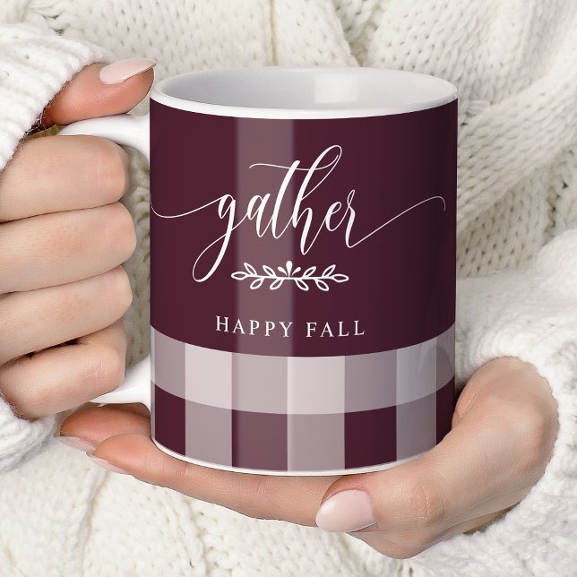 Taza De Café Reúna Happy Fall Burgundy & White Buffalcheck (Subido por el creador)
