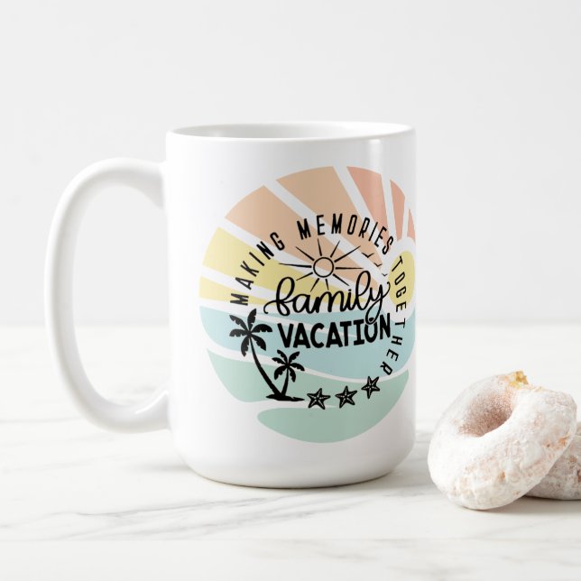 Taza De Café Reuniendo Recuerdos de vacaciones familiares (Con donut)