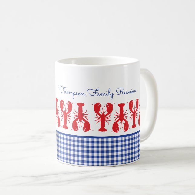 Taza De Café Reunión familiar costera Red Lobster Blue Gingham (Anverso derecho)