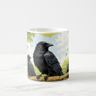 Taza De Café Reunión Silenciosa – Cuervos en una Rama del Parqu