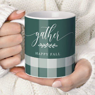 Taza De Café Reunir Feliz Otoño Verde y Blanco Buffalo Check