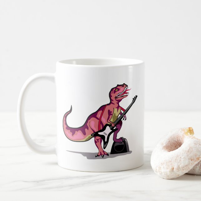 Taza De Café Rex Tyrannosaurus Tocando La Guitarra. (Con donut)