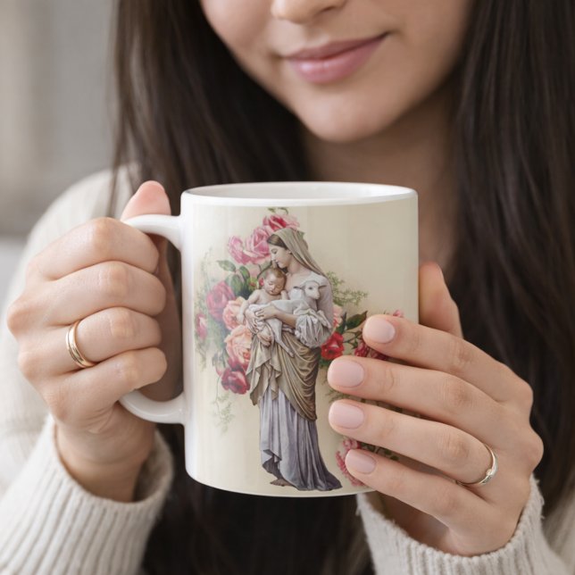 Taza De Café Rezo bendecido de Memorare de los rosas del Virgen (Subido por el creador)