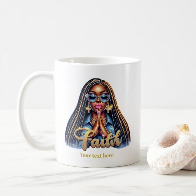 Taza De Café Rezo personalizado a la fe cristiana afroamericana (Con donut)