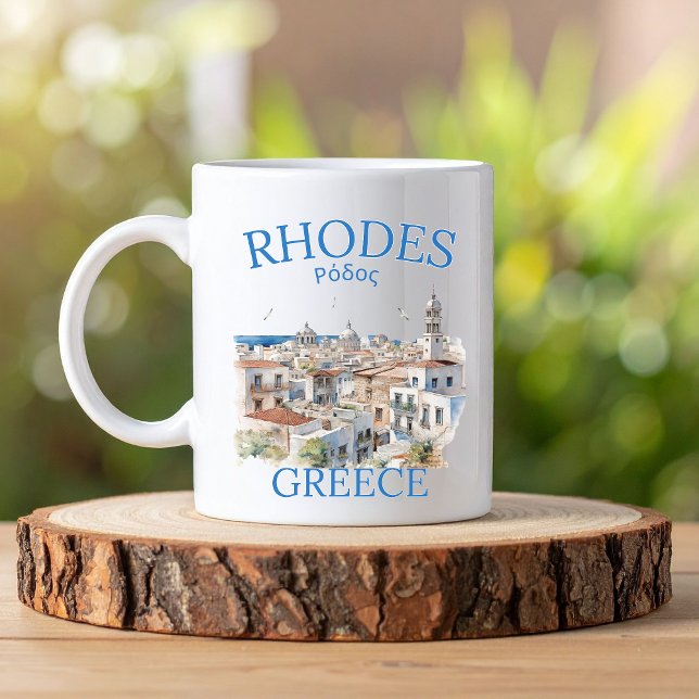 Taza De Café Rhodes Greece Watercolor – Greek Island Travel (Subido por el creador)