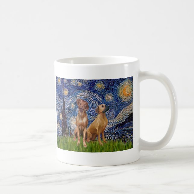 Taza De Café Rhodesian Ridgeback Pair - Noche estrellada (Derecha)