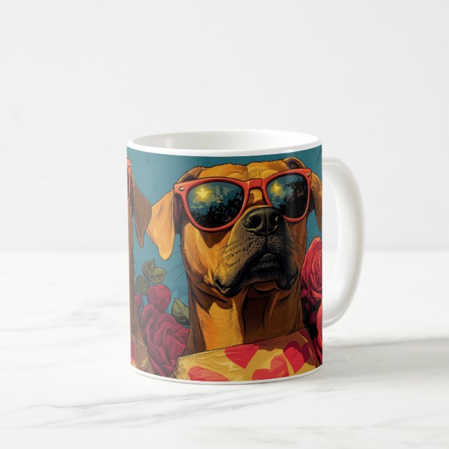 Taza De Café Rhodesian Ridgeback Rosas El día de San Valentín (Anverso derecho)
