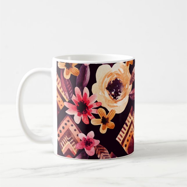 Taza De Café Rhombus acuarela: patrón geométrico floral. (Izquierda)