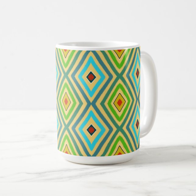 Taza De Café Rhombus Diamond Green Blue Geometrical  (Anverso derecho)