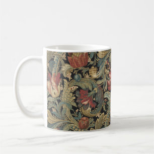 Taza De Café Rica Tapicería de Brocado Floral Antiguo Victorian