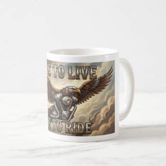 Taza De Café Ride to Live Biker Mug. Eagle and V Twin Engine