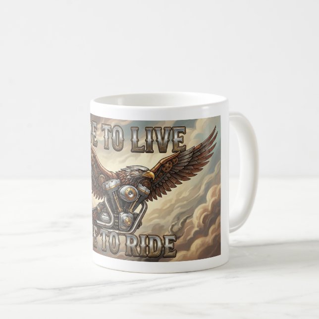 Taza De Café Ride to Live Biker Mug. Eagle and V Twin Engine (Anverso derecho)