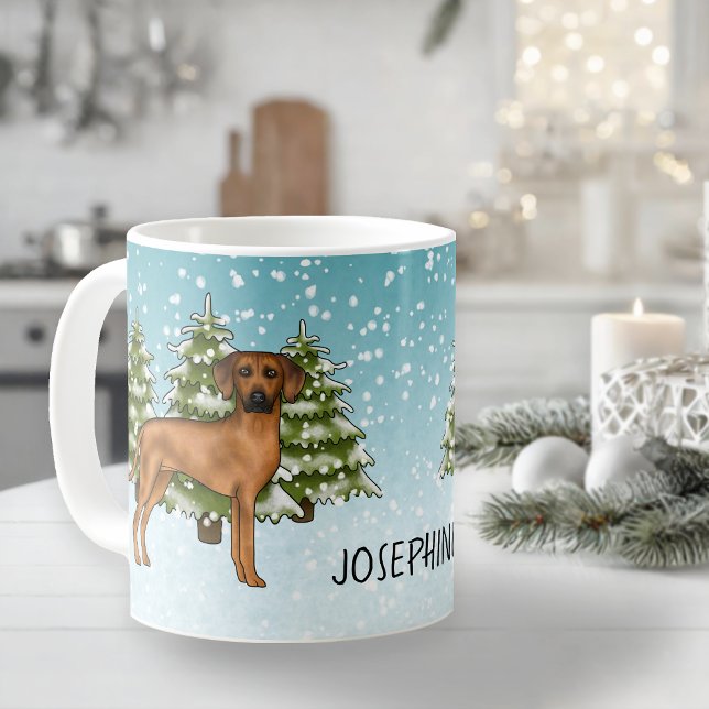 Taza De Café Ridgeback Rhodesiano con nombre Selva de Invierno  (Please note: This image is a digital mockup. The product may not be in scale.)