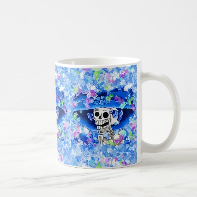 Taza De Café Ríe mujer esqueleto en bonnet azul (Derecha)