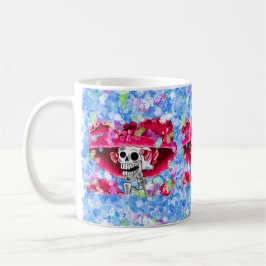 Taza De Café Ríe mujer esqueleto en Red Bonnet