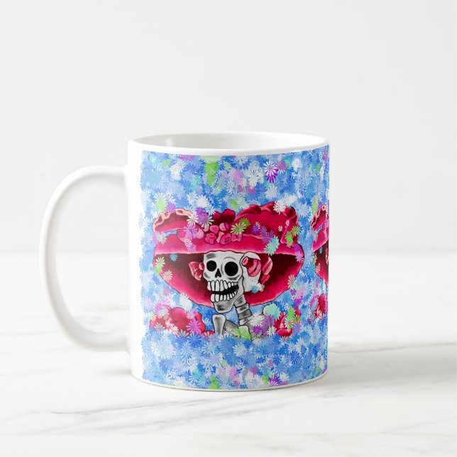 Taza De Café Ríe mujer esqueleto en Red Bonnet (Izquierda)
