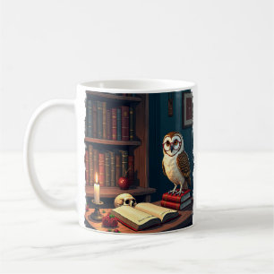 Taza De Café Rincón de lectura de Dark Academia Búho Gafas de b