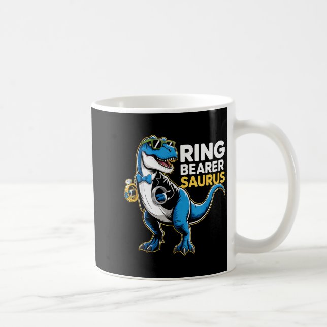 Taza De Café Ring Bearer T-rex Dino Funny Wedding Party Ring Di (Derecha)