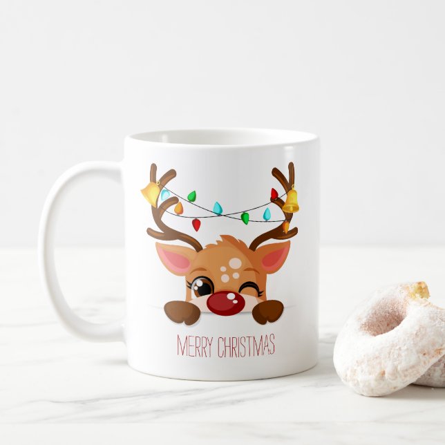 Taza De Café Rinoceronte de rudolf con luces Navidades (Con donut)