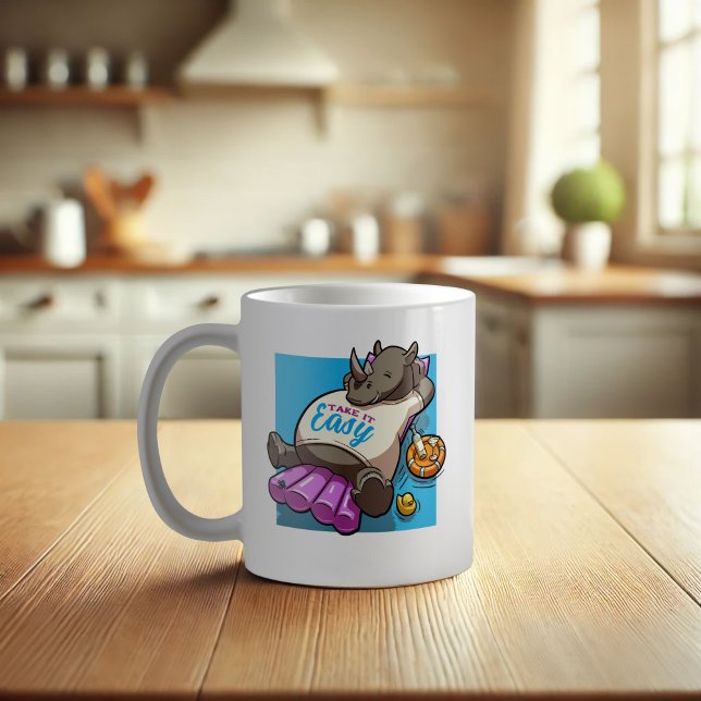 Taza De Café Rinoceronte divertida se lo lleva fácil Personaliz (Subido por el creador)