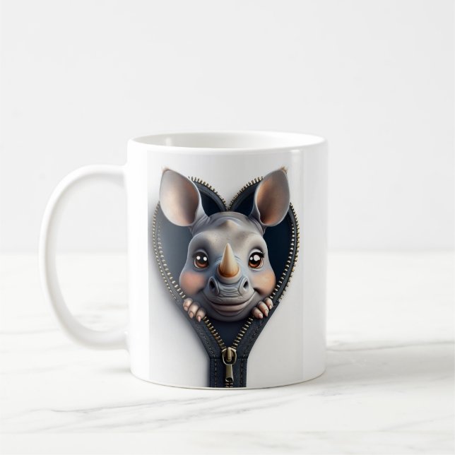 Taza De Café Rinocerontes Adorables Personalizados Frente Al Zi (Izquierda)