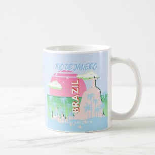 Taza De Café Río de Janeiro Brasil Ilustracion azul de viajes d