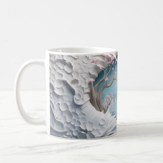 Taza De Café Río eólico 3D en un bosque (Izquierda)