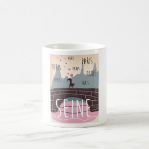 Taza De Café Río Sena, París, Francia cartel de viaje vintage