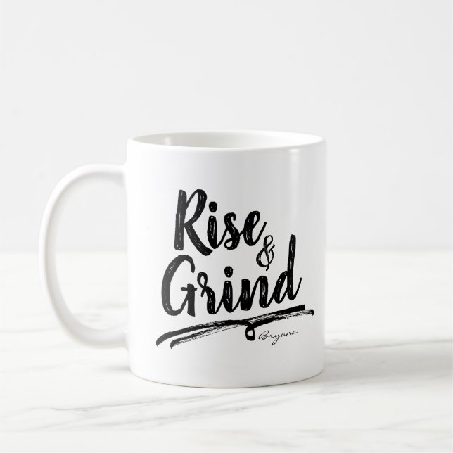 Taza De Café RISE y GRIND Nombre personalizado personalizado pe (Izquierda)
