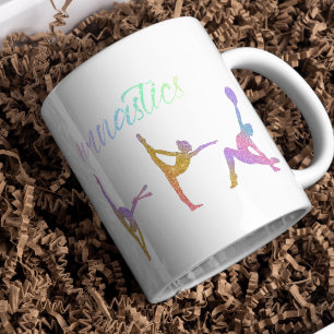 Taza De Café Rítmico Gimnástico Arcoiris Purpurina de dos tonos