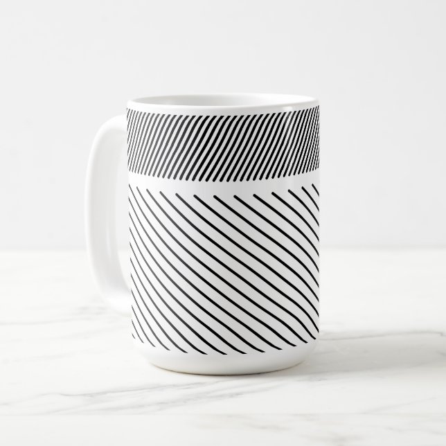 Taza De Café Ritmo diagonal en blanco y negro (Anverso izquierdo)