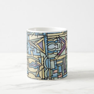Taza De Café Ritmo En Azul-Arte Geométrico Moderno Acuarela