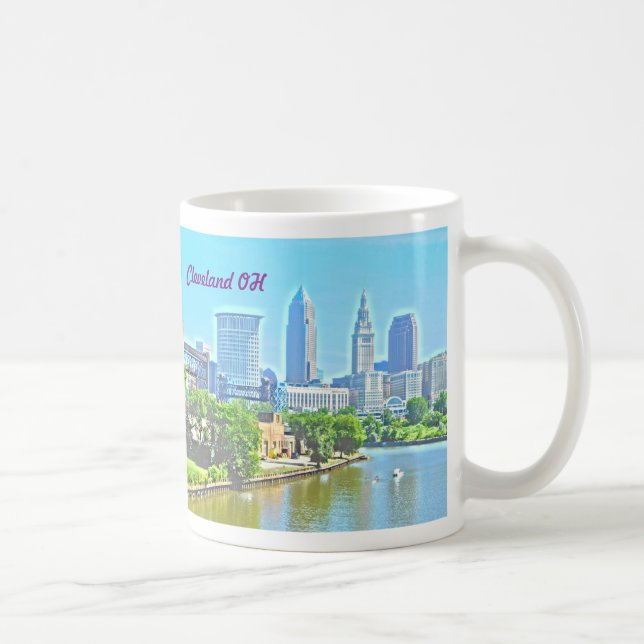 Taza De Café River View Cleveland Ohio (efecto de pintura) Mug (Derecha)
