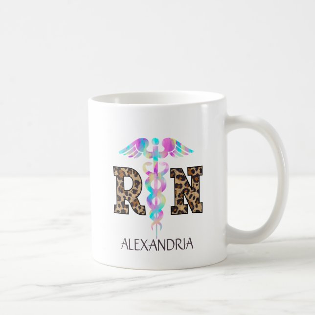 Taza De Café RN, Leopardo de enfermeras registrado (Derecha)