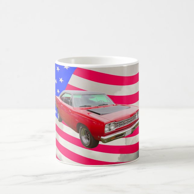 Taza De Café Roadrunner 1968 de Plymouth y bandera americana (Centro)