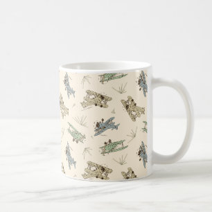 Taza De Café Roaring Art Deco Bi-planos - azul verde patrón.