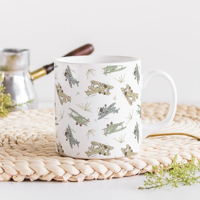 Taza De Café Roaring Art Deco Bi-planos - azul verde patrón. (Subido por el creador)